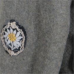 WWII German Third Reich field tunic, with Edelweiss insignia to the sleeve, eagle with swastika and collar tabs 