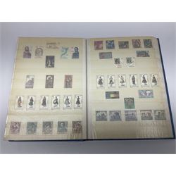 Great British and World stamps and coins, including France 1869 two francs, 1938 ten francs coin, Netherlands 1940 one gulden coin, King George VI Australia 1941 sixpence coin, Great Britain and Northern Ireland 1980 coin year set, stockbook of stamps and a vintage stamp catalogue etc