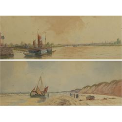 R Warren Vernon (fl.1882-1908): 'Between Ostend and Blankenberghe' and 'Mains from Biebrich on the Rhine Wiesbaden', pair watercolours signed and titled 21cm x 58cm (2)
