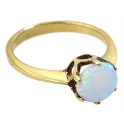 9ct gold single stone round opal ring, hallmarked 