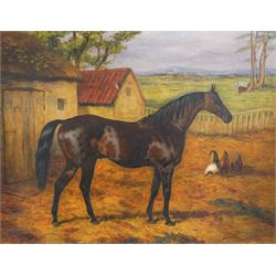 Harry Hall (British 1815-1882): 'Adventurer' a Dark Bay Racehorse Standing in a Farmyard, oil on canvas signed and dated 1882, 70cm x 90cm
Notes: Adventurer was one of Newminster's sons and a well respected racehorse in the late 19th century; after retirement he became a successful stallion himself.