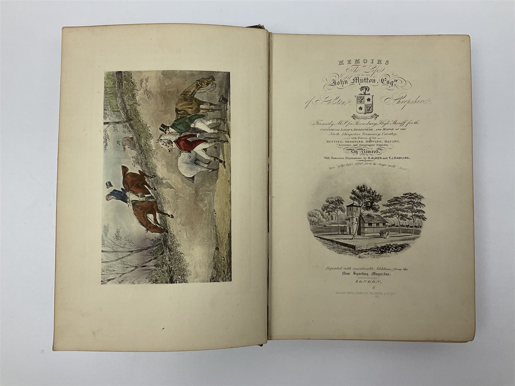 Nimrod (C.J. Apperley); Memoirs of The Life of The Late John Mytton, Esqre, of Halston, Shropshire, with numerous illustrations by H Alken & TJ Rawlins, second edition reprinted with considerable additions from the New Sporting Magazine, London Kegan Paul, Trench Turner & Co Ltd; green boards with gilt tooling; Johns W.E.: Fighting Planes and Aces; General De Gaulle: The Army of the Future; and Marben Rolf: Zeppelin Adventures (4)