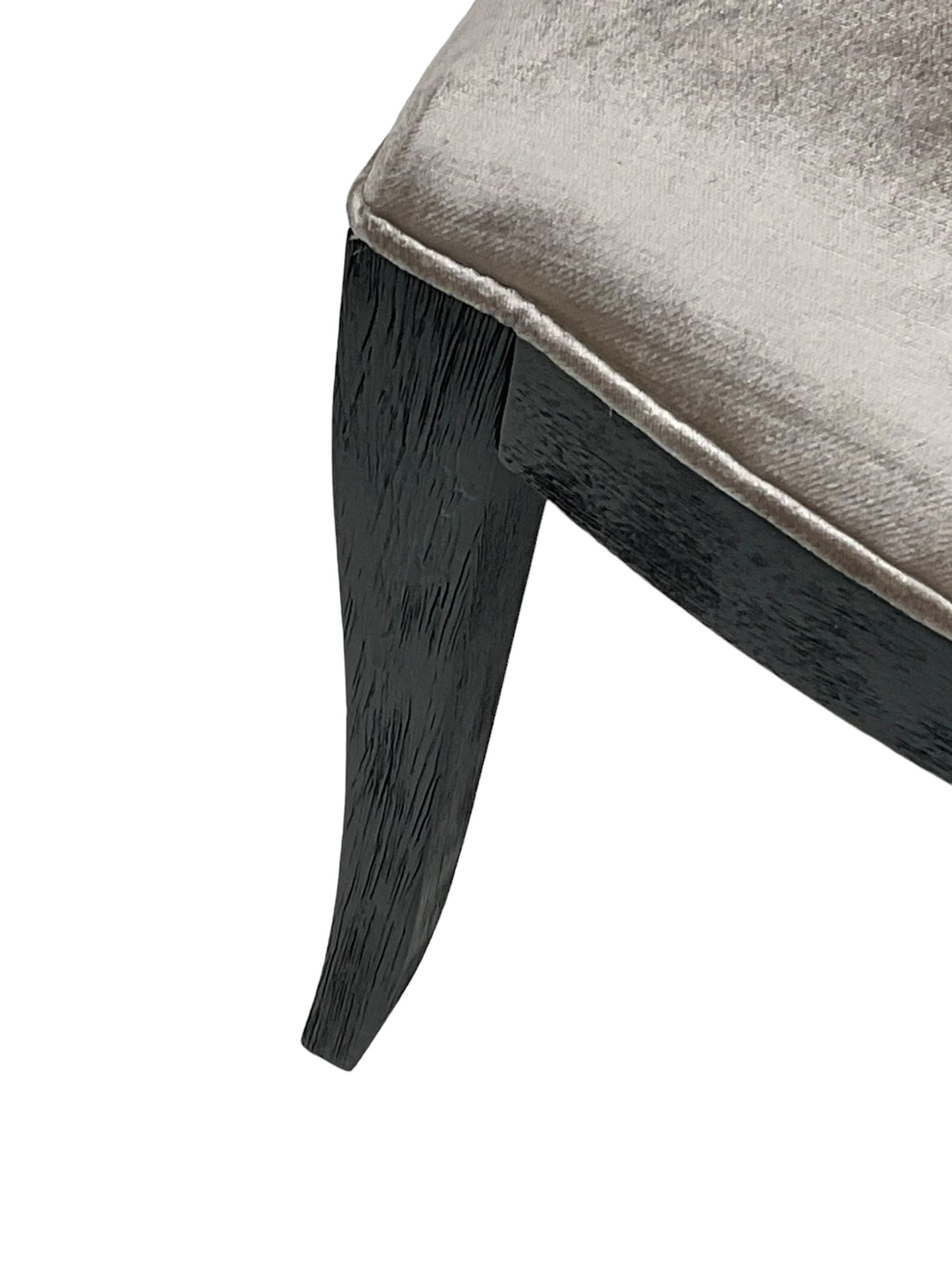 India Jane Interiors - Pair of French design cameo back dining chairs, upholstered in silver velvet fabric ebonised frame, on square tapering supports with splayed feet - ex-display/bankruptcy stock 