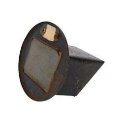 British Home front; blackout light cover, together with a wartime deco plaster plaque Roosevelt V Churchill, plaque H16cm, L20cm