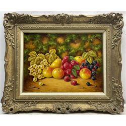 John F Smith (British 1934-): Still Life of Fruit, oil on board signed 30cm x 40cm 
Notes: Smith was employed by Royal Worcester as a fruit painter between 1950 and 1971.