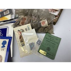 Great British and World stamps, including Queen Victoria penny reds, Queen Elizabeth II pre and post decimal presentation packs etc, in one box