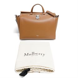 Mulberry - Iris Flat Stud handbag in Teak leather, the structured body with twin top handles and removable shoulder strap, polished silver-tone flat stud detailing and central ring hardware, opening with rolled top bars, with original Mulberry product tag, care booklet and dust bag, unused