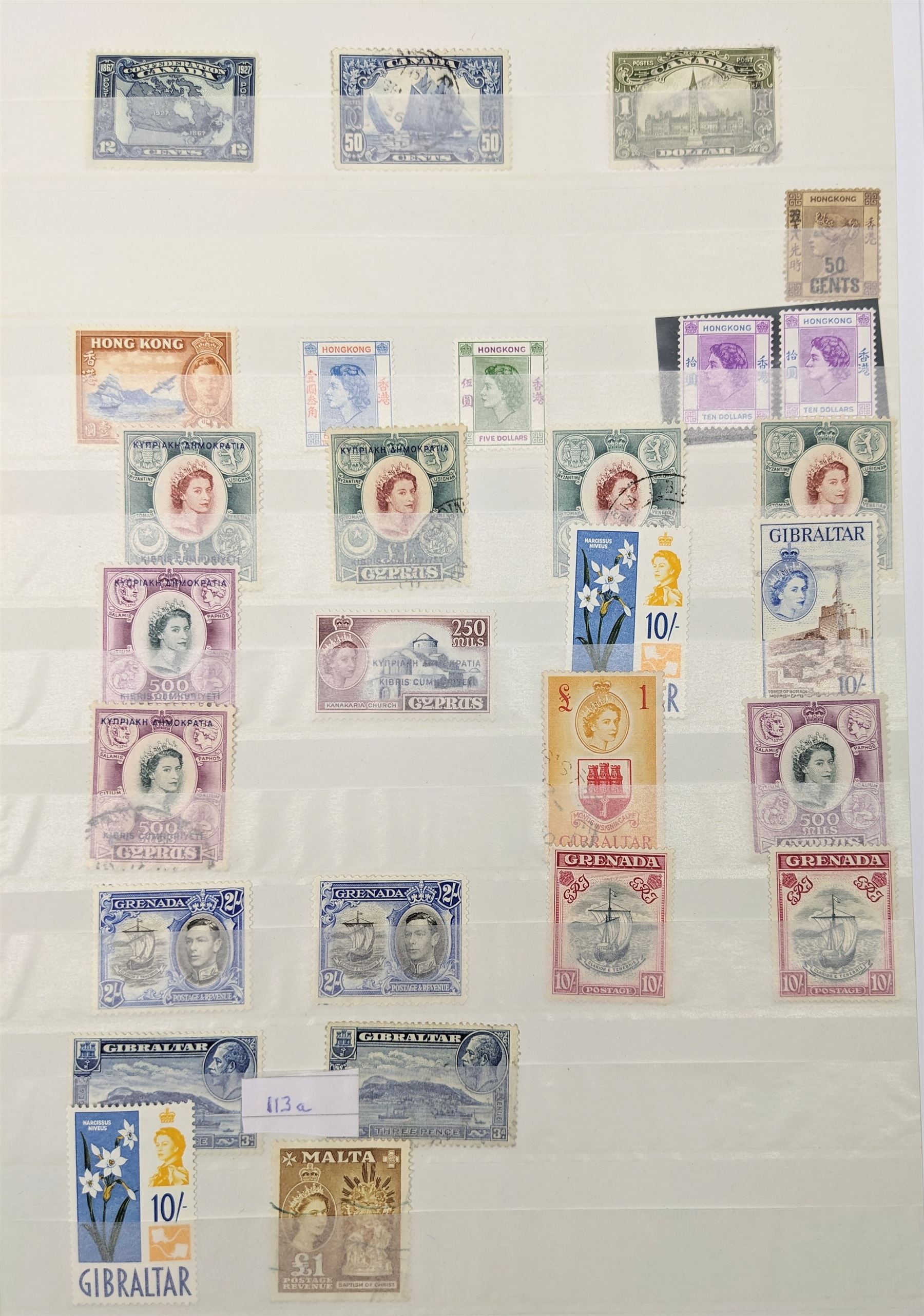 Queen Victoria and later World stamps, including Canada, Bermuda, Gibraltar, St Lucia, Trinidad, New Zealand, Cape of Good Hope etc, various values and monarchs , mint and used, housed in a green stockbook