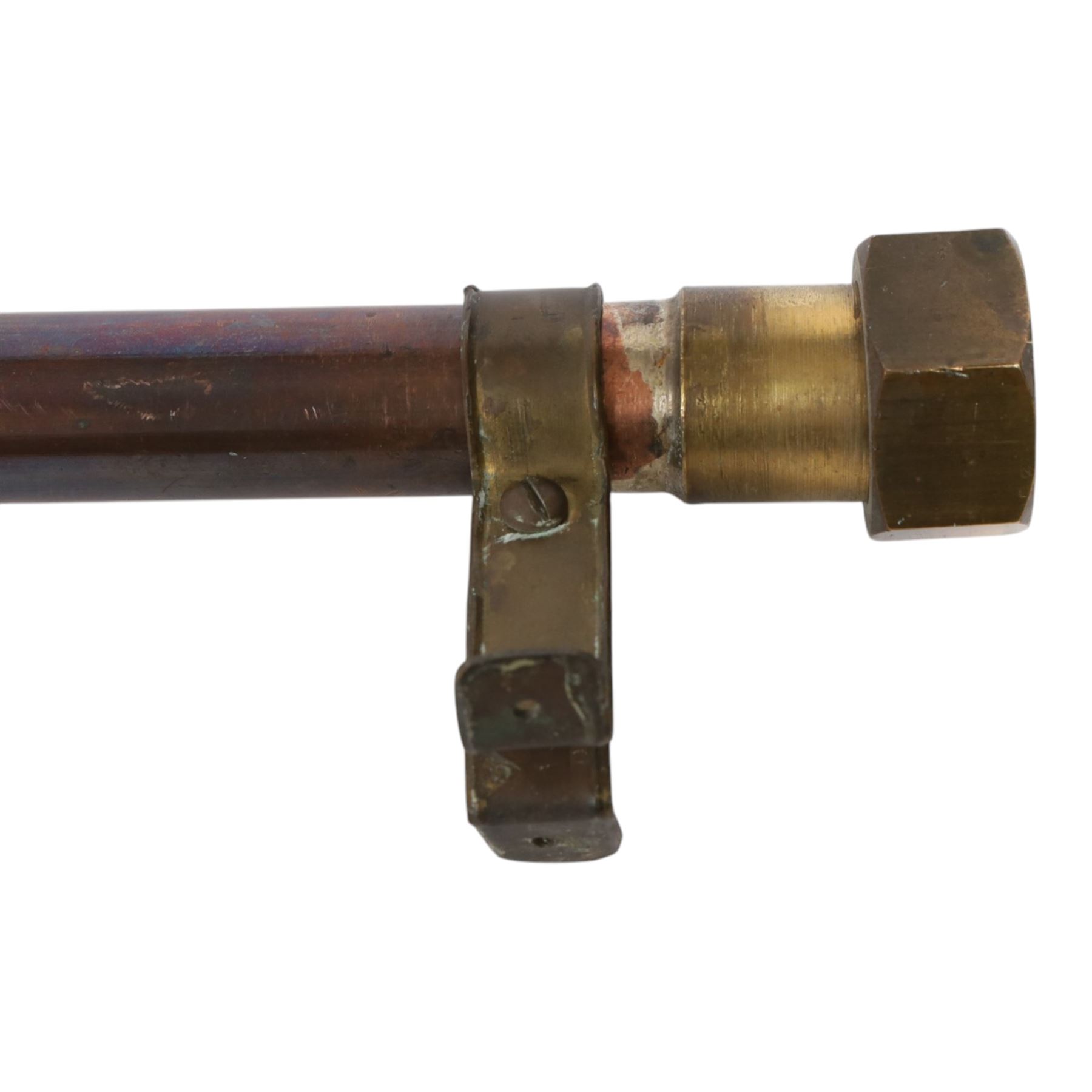 19th century copper ship's bridge voice tube, with applied plaque reading 'Captains Cabin', H123cm