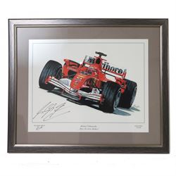 Limited edition Michael Schumacher signed canvas print by Martin Burnett, 'F248 F1 2006 Ro...