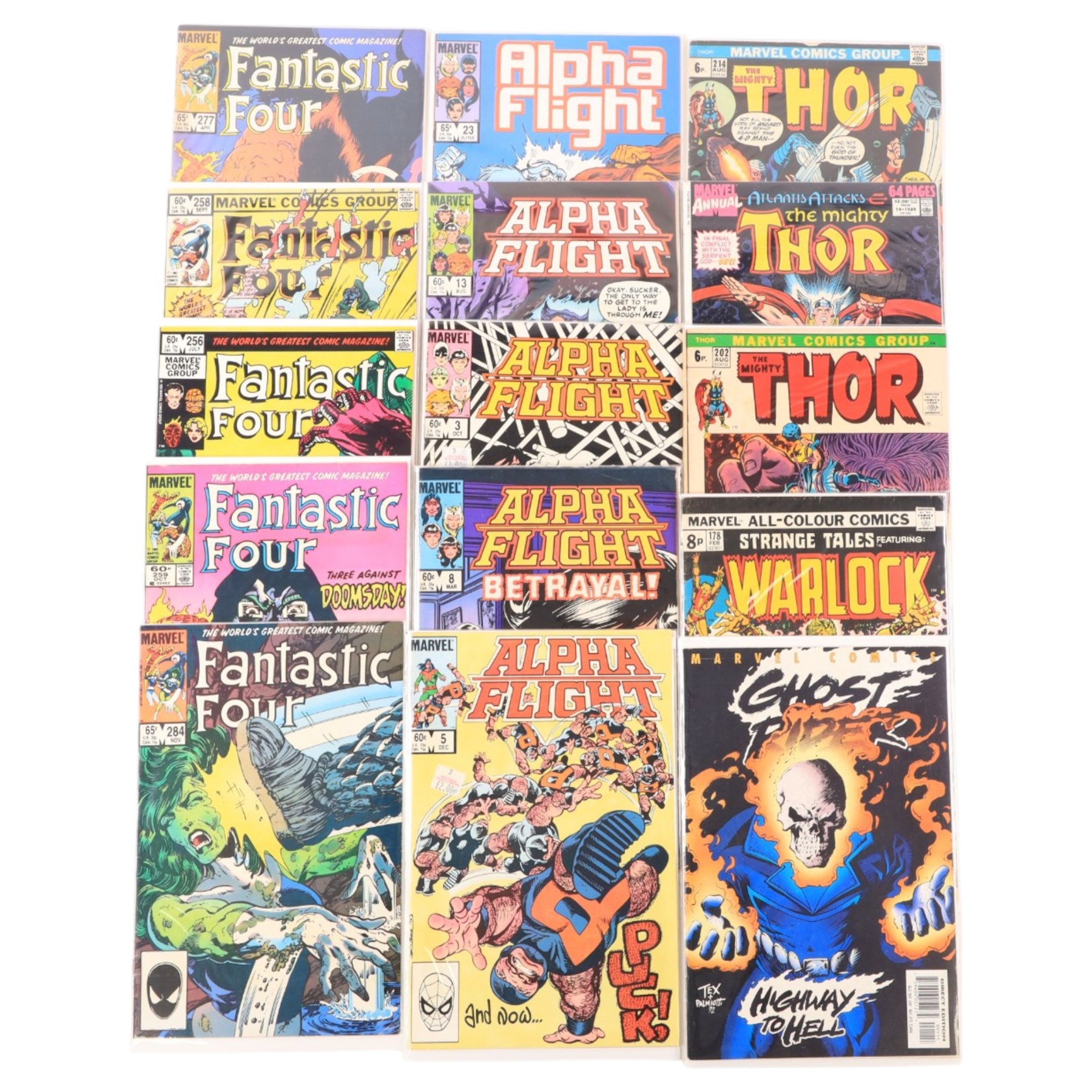 Collection of Bronze age and later Marvel comic books, titles including The Mighty Thor, The Fantastic Four and Alpha Flight etc, mostly bagged and carded (approximately 100)