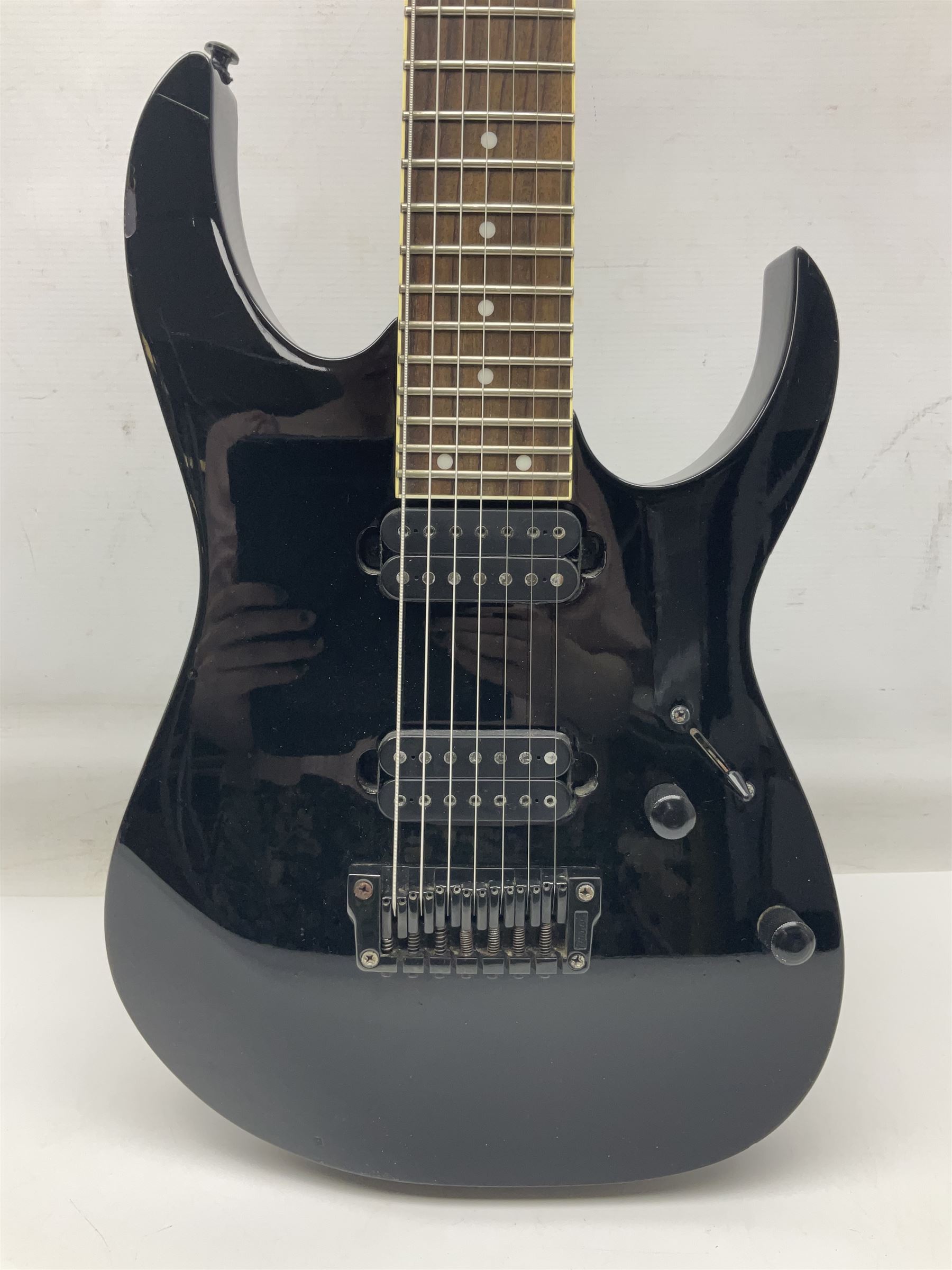 Ibanez G10 427 electric seven-string guitar in black, serial no.I110304688; L100cm; in Stagg soft carrying case