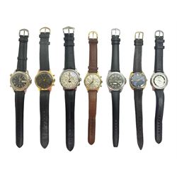 Three automatic wristwatches including Seiko, Debert chronograph and Swiss Emperor and four manual wind wristwatches including Chronograph Swiss, Interpol, Mithras chronograph and Oris