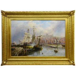 Richard Weatherill (British 1844-1913): Whitby Harbour with Sailing Boats and Steam Paddle Boat 'Hercules' at Low Tide, oil on canvas signed 60cm x 90cm 
Provenance: private collection purchased by the vendor from Bairstow Eves, Whitby 12th Sept. 2001 Lot 202