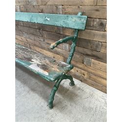 Early 20th century cast iron framed faux bois garden bench, timber seat and back rest