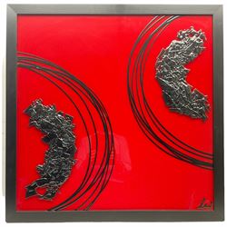 Laura Wallace (British Contemporary): Abstract I, fused glass picture signed with initials 80cm x 80cm