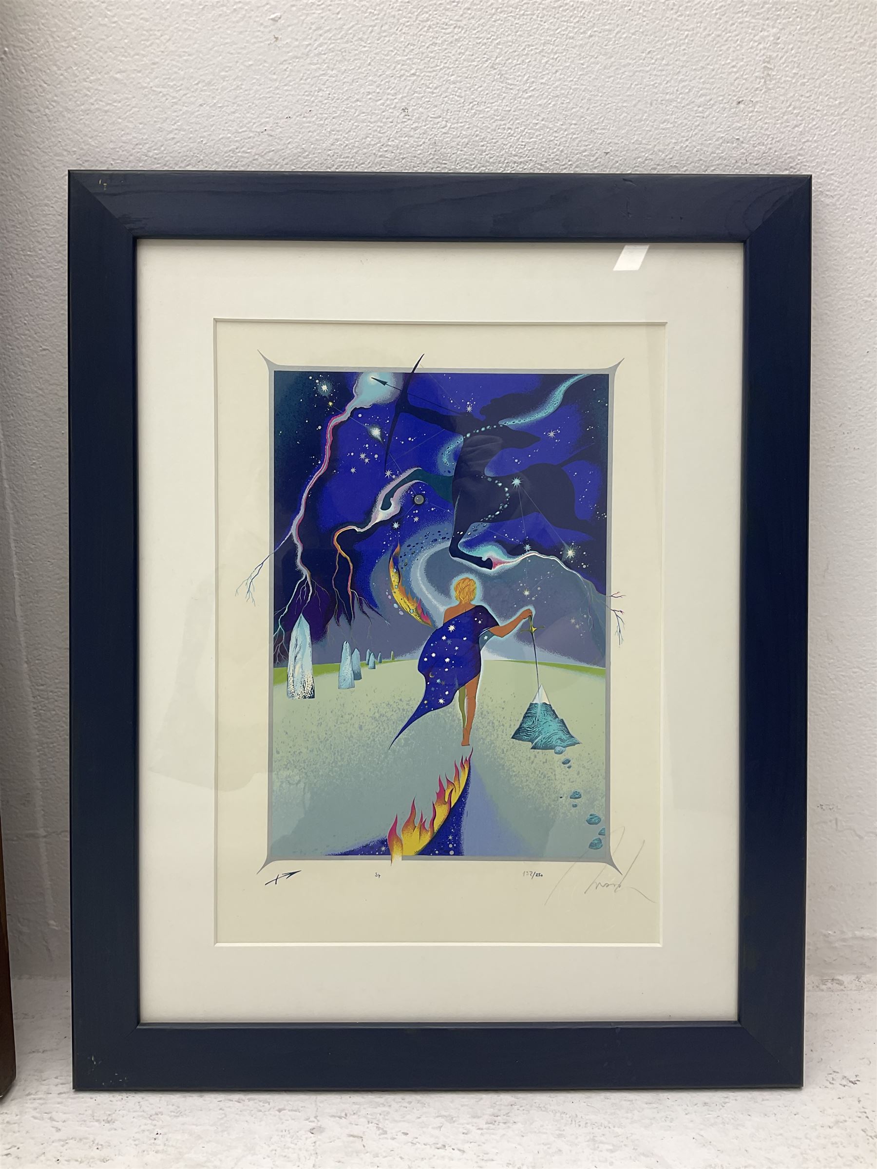 Southern Comfort advertising mirror, together with a framed star sign print, mirror H90cm