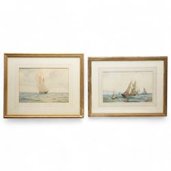 Charles Gregory (British 1849-1920): Fishing off the Coast, watercolour signed and dated 1872, 22cm x 35cm; Louis Neville (British fl.1887-1914): Yacht at Full Sail, watercolour signed and dated 1902, 24cm x 34cm (2)