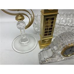 Six small mantel clocks; Grace Darling moulded glass dish; and boxed Beswick figure