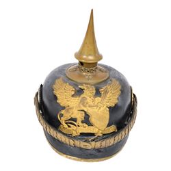 WWI Prussian Pickelhaube, Baden Infantry Regiment, the black leather skull with detachable...
