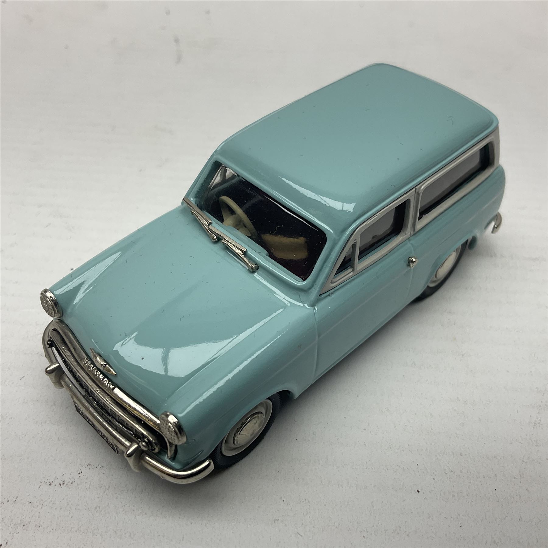 Four Lansdowne Models 1:43 scale models - 1956 Hillman minx Series 1 (Pearl grey over Fiesta blue); 1957 Hillman Husky Series 1 (Seacrest green/foam grey); 1960 Ford Consul MkII (Imperial maroon/smoke grey); and 1972 Vauxhall Ventora 3300 MkII; all boxed (4)