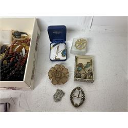 9ct gold St Christopher charm, together with a collection of costume jewellery including beaded necklaces, gold plated flat link bracelet and two wristwatches