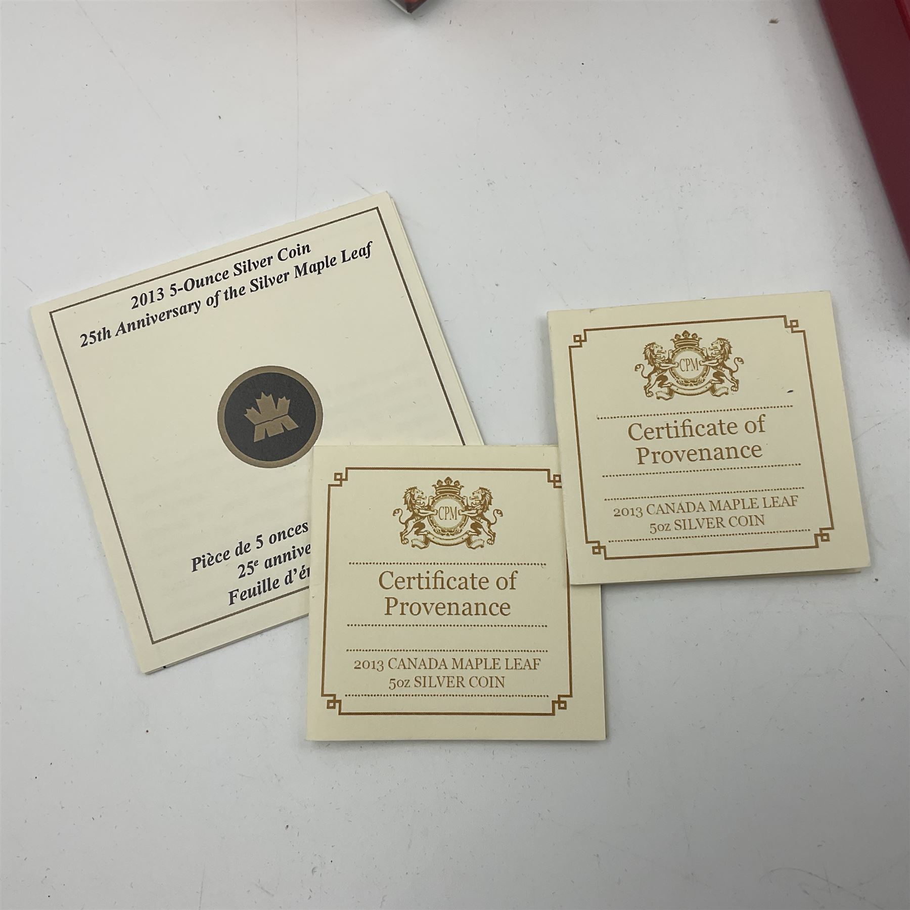 Royal Canadian Mint 2013 '25th Anniversary of the Silver Maple Leaf' fine silver fifty dollar coin, cased with certificate