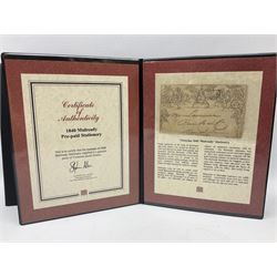 Three Westminster  stamp folders, 'The 1867-1883 Five Shilling Red', 'The World's Most Famous Stamps' including Queen Victoria 1840 penny black with red MX cancel and 1840 two pence blue, 'Victorian 1840 Mulready Stationary' (3)