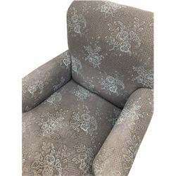Victorian upholstered armchair, deep sprung seat, on compressed turned front feet, seat depth - 68cm