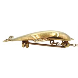 9ct gold diamond set dolphin brooch, hallmarked 