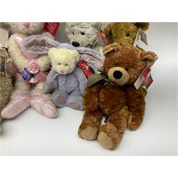 Eighteen Russ teddy bears including Ariella, Chloe, Spencer and Desmond,  mostly with tags, together with six other soft toys, tallest H42cm (24)