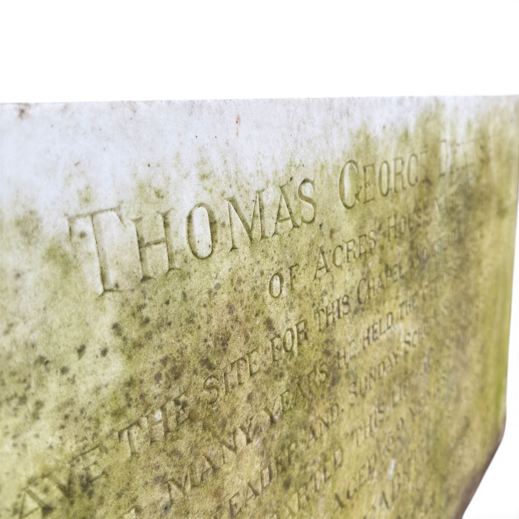 White marble remembrance plaque for Thomas and Elizabeth Dickinson of Naburn York