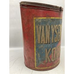 Large early 20th century German tin, of demi lune form painted VanYsenDyk`s Koffie on red ground, with hinged lift up lid, H49cm