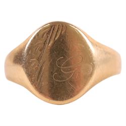 9ct gold signet ring with engraved initial G, hallmarked 