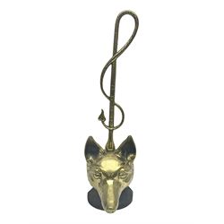 Brass fox mask and hunting whip door stop, H46cm