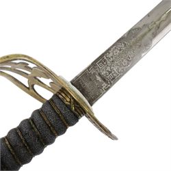 British 1874 pattern, named, 2nd Life Guards State sword by Henry Wilkinson, Pall Mall London, circa 1912, the 94cm straight single edged blade with George V monogram and cypher, together with battle honours and owners initials H.L.H, marked 43714 to the top, the steel nickel plated basket hilt with applied George V crown and 2nd life Guards monogram in gilt brass, shagreen bound grip with triple silver wire, with steel nickle plated scabbard with triple brass mounts with twin suspension rings, overall L114cm