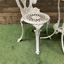 Cast aluminium circular garden table and two chairs - THIS LOT IS TO BE COLLECTED BY APPOINTMENT FROM DUGGLEBY STORAGE, GREAT HILL, EASTFIELD, SCARBOROUGH, YO11 3TX