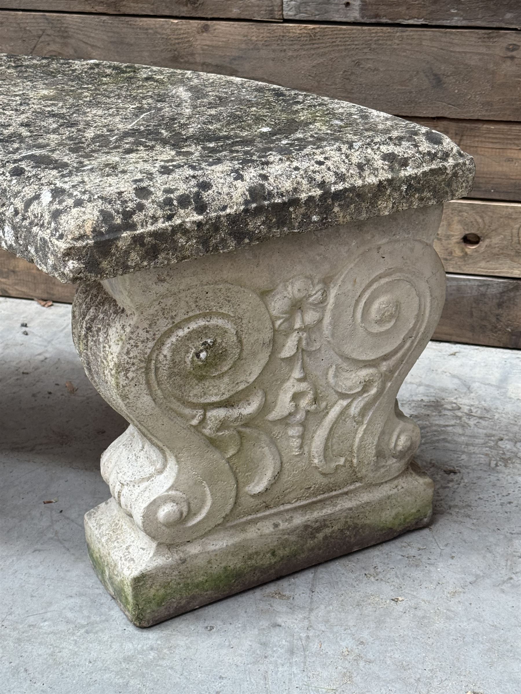 Curved cast stone bench