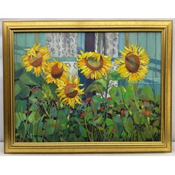 Sue Fitzgerald (British Contemporary): Sunflowers, oil on canvas signed 75cm x 100cm 
Provenance: private collection, purchased Walker Galleries, Harrogate, label verso