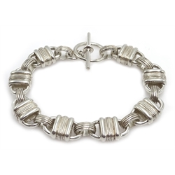  Silver handmade heavy link T bar bracelet stamped 925   