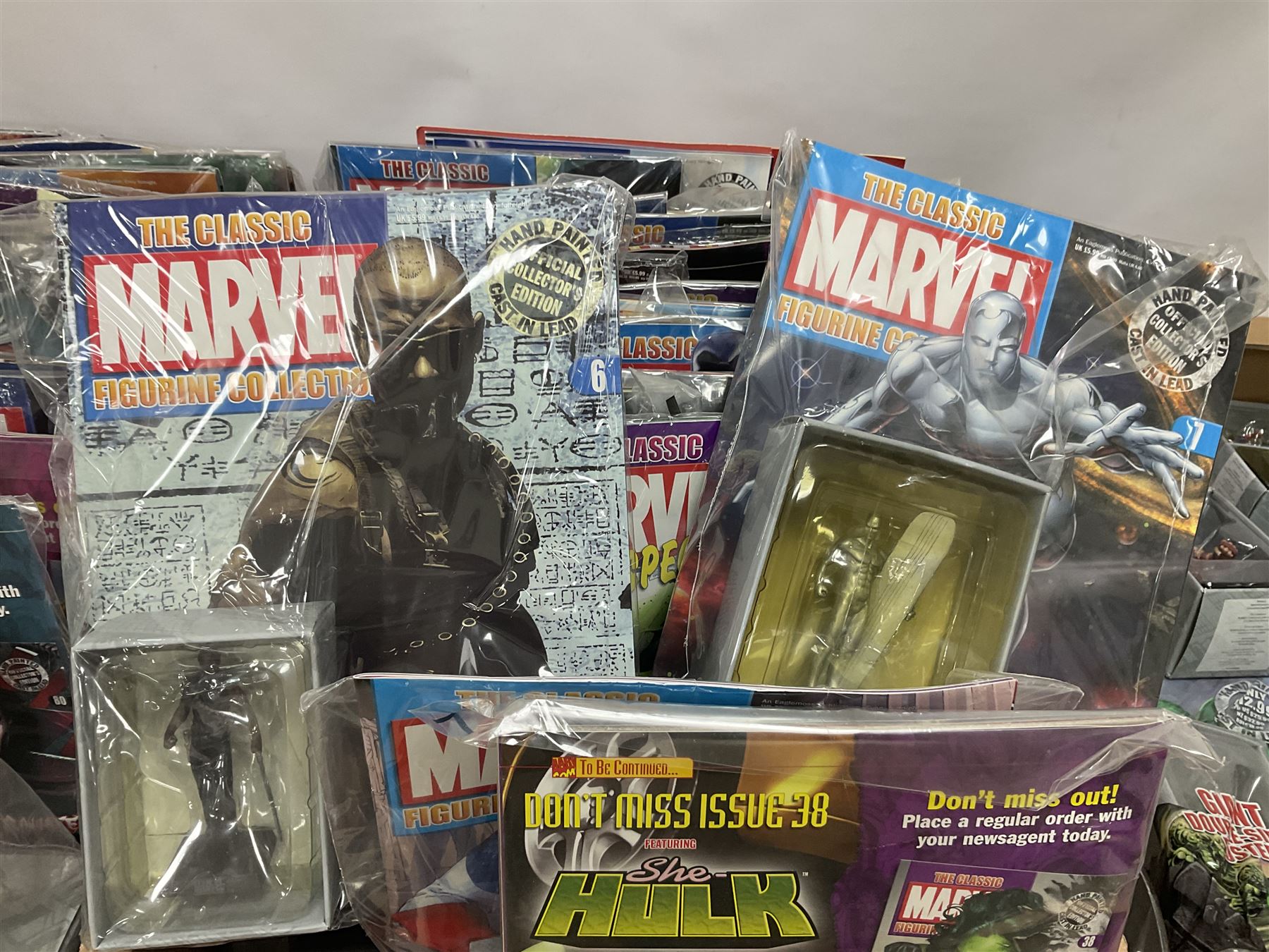 Eaglemoss The Classic Marvel Figurine Collection - forty-one magazines with models each as issued in unopened plastic bags; eleven boxed models and eight loose periodicals; in three boxes (60)
