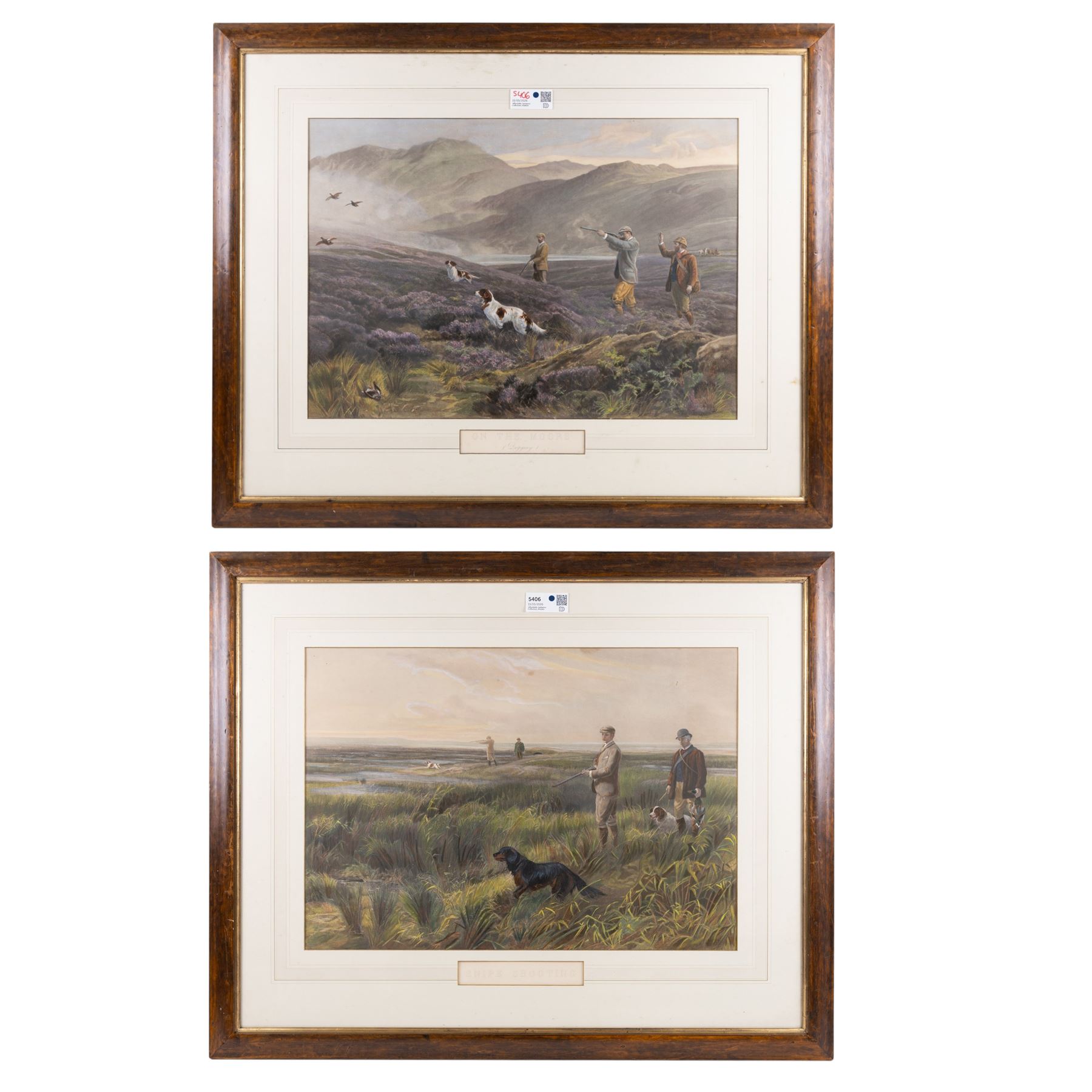 Pair of shooting prints, 'On the Moors' and 'Snipe Shooting', including frame 77cm x 94cm (2)