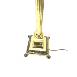 Early 20th century brass standard lamp with shade, H140cm
