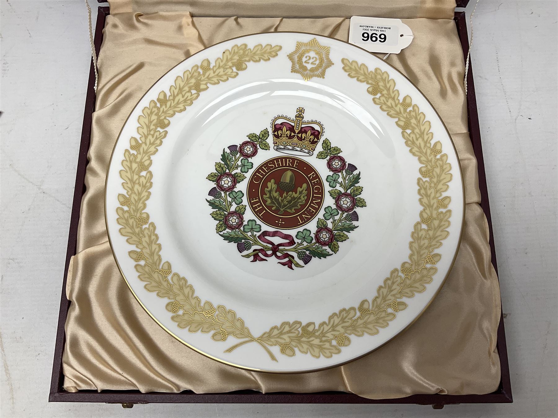 Five Spode Mulberry Hall limited edition Regimental commemorative plates - Argyll & Sutherland Highlanders No.9/500; Cheshire Regiment No.352/500; Kings Own Scottish Borderers No.113/500; Black Watch Royal Highland Regiment No.331/500; and Royal Welch Fusiliers No.309/500; all boxed with certificates (5)