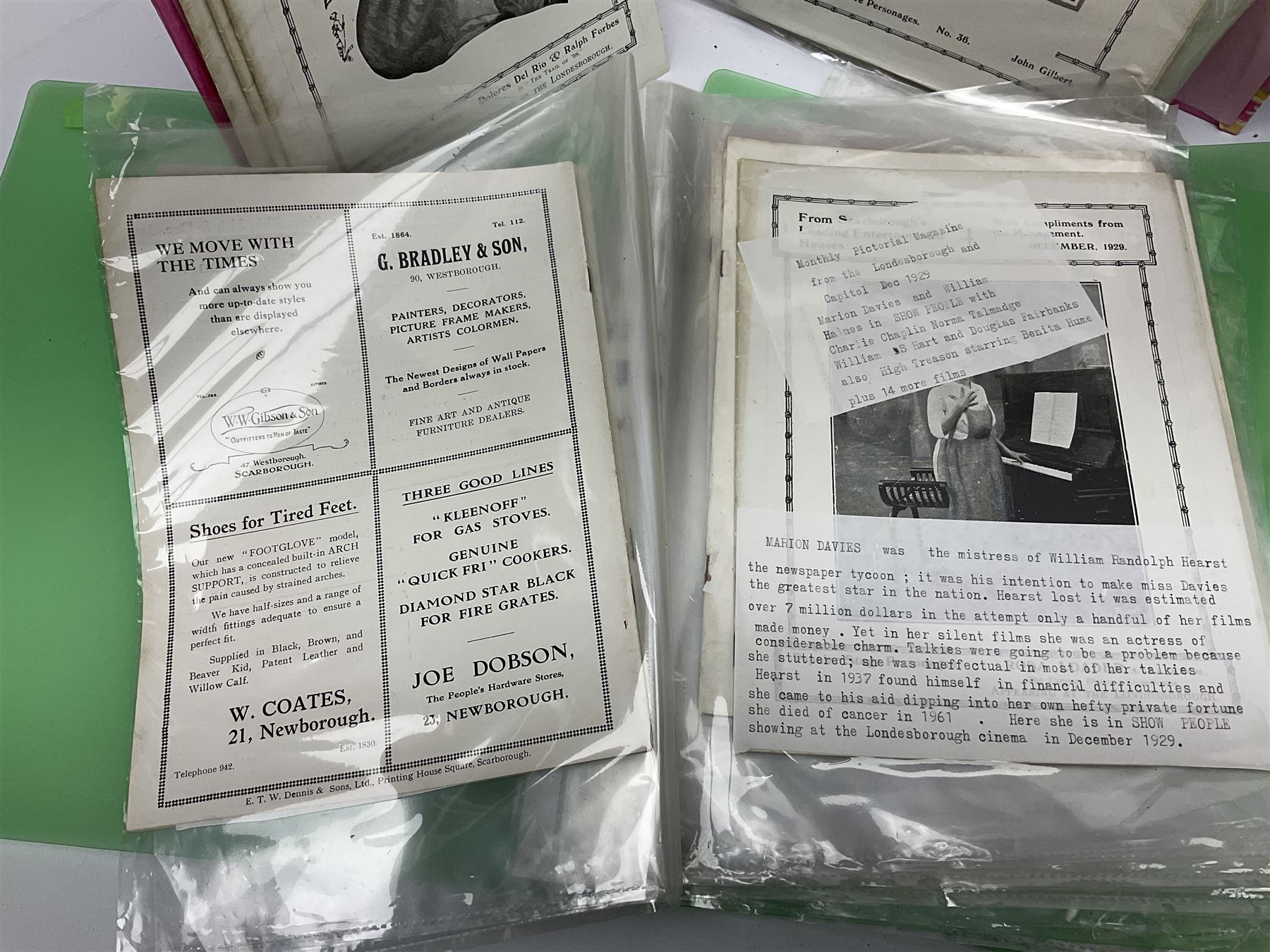 Framed document relating to Henry Ponsonby, together with a large collection of programmes 'From Scarborough's Leading Picture House' 