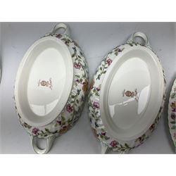 Minton Haddon Hall pattern tea and dinnerwares, to include two covered tureens, serving platter, teapot, milk jug, covered sucrier etc, (11) 