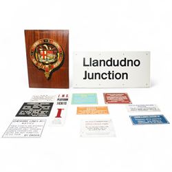 Collection of replica railway signs, Cowling sign 'Llandudno Junction' 39cm x 84cm and a G...