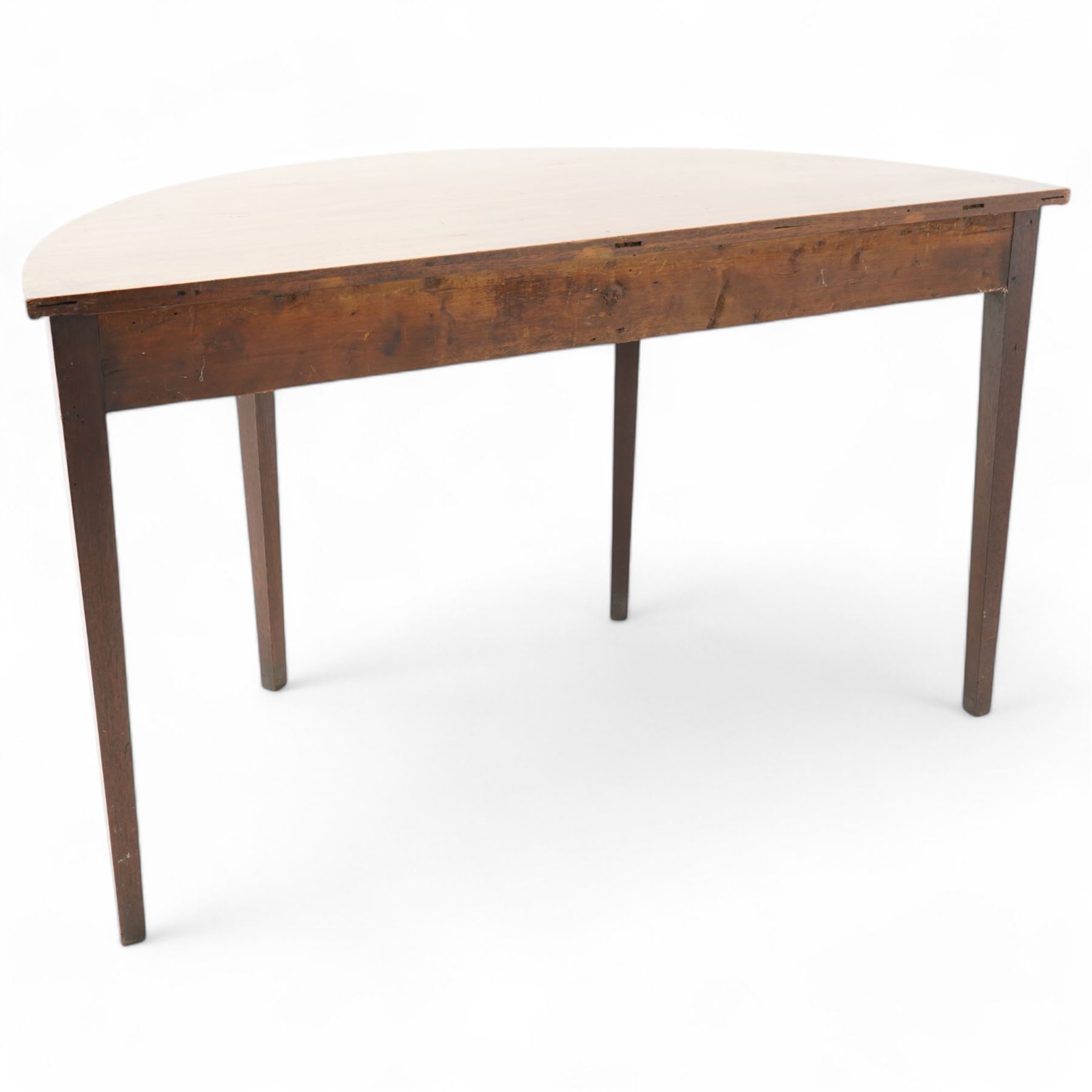 George III mahogany D-end side table, inlaid with boxwood and ebony stringing, on square tapering supports
