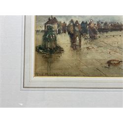 Frank Henry Mason (Staithes Group 1875-1965): 'A Gale Whitby', watercolour signed inscribed and dated 1901, 21cm x 44cm