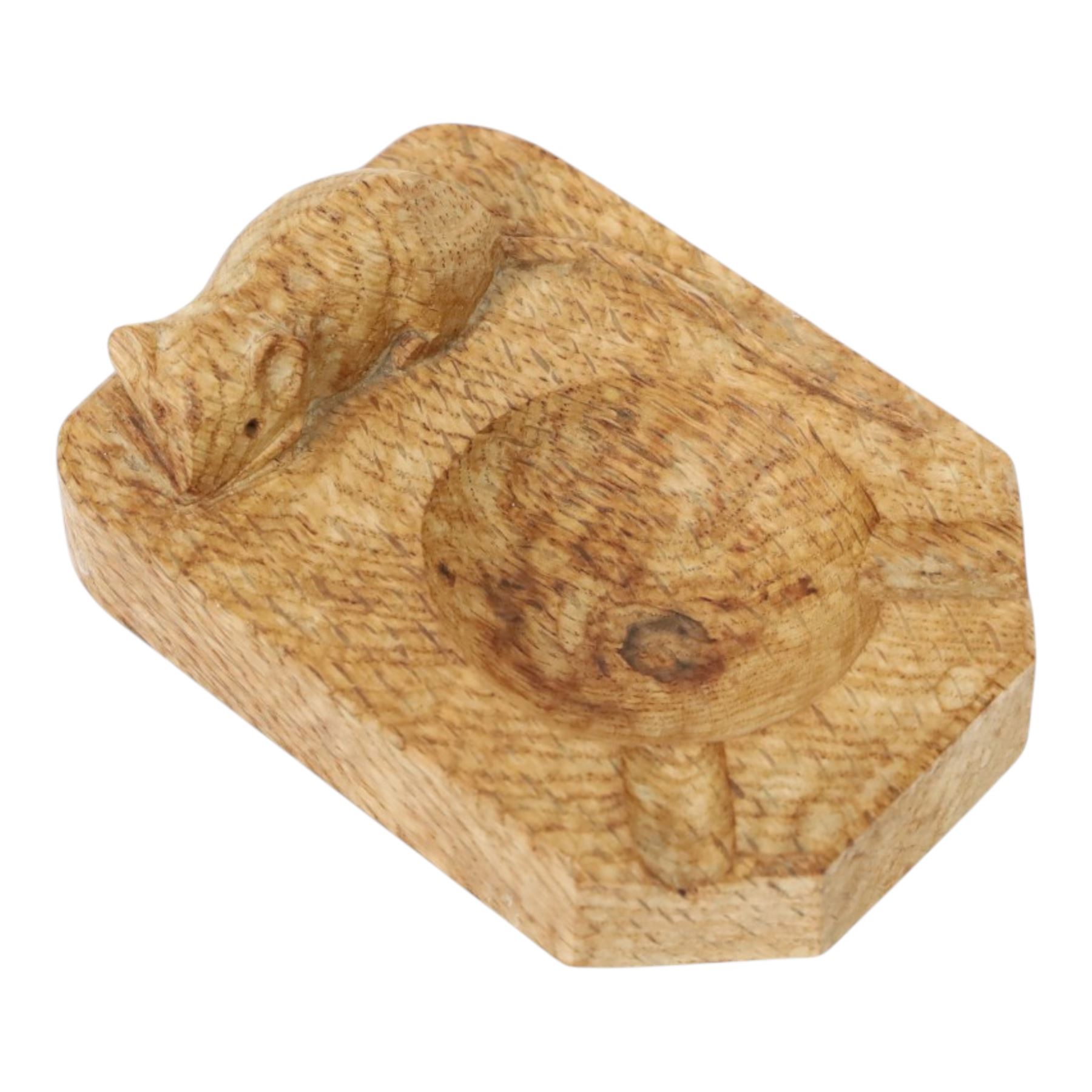 Mouseman - oak ashtray, of rectangular form with canted corners, with carved mouse signature, by the workshop of Robert Thompson of Kilburn